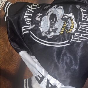 Black and white varsity jacket